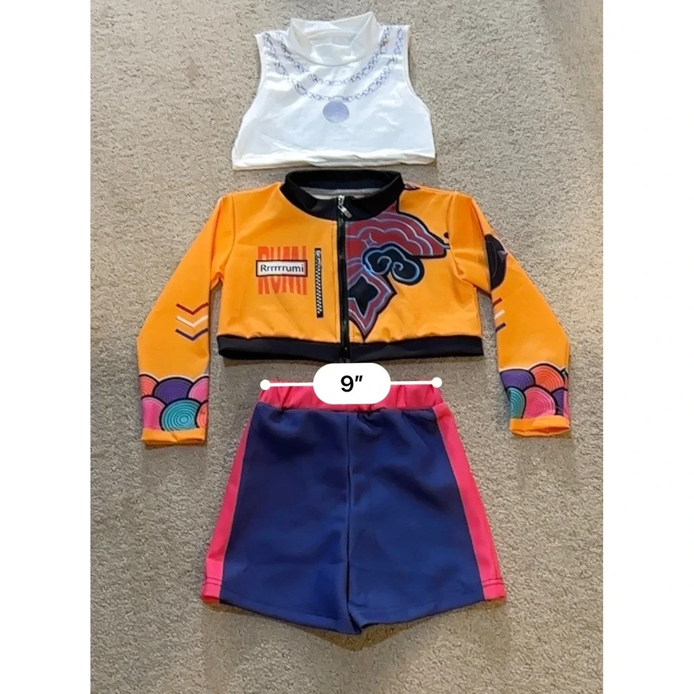 Runa Yomozuki Kakegurui Cosplay Costume 3 Piece Set Orange Jacket Top Shorts